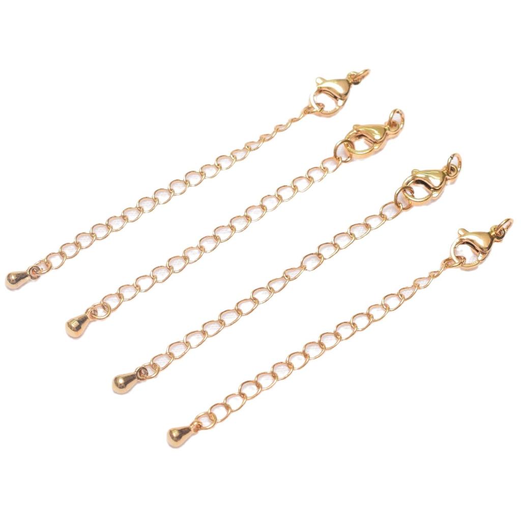 10pcs Non-Fading 24K Vacuum Gold Tail Chain Lobster Buckle Extension Chain Diy Bracelet Necklace Ending Connection Buckle Water Drop Tail Chain