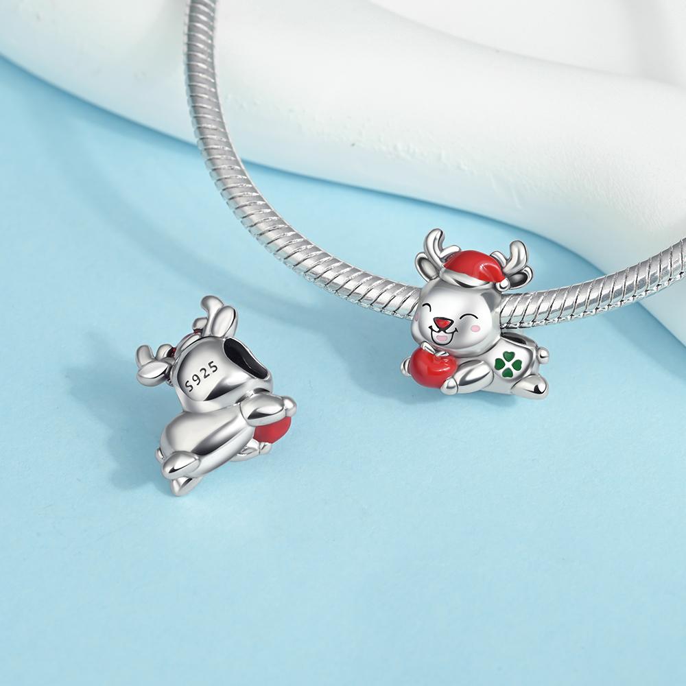 Ahthen copper Bead Moose Holding an Apple Dangle Charm fit Snake Chain Bracelets Necklaces for Women Jewellery Making