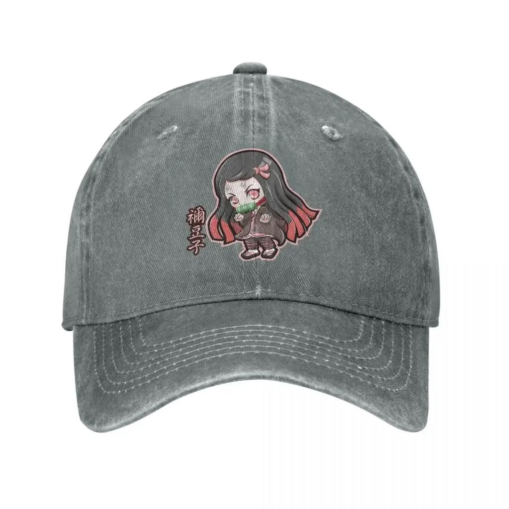 Cute Nezuko Baseball Cap Retro Distressed Washed Demon Slayer Kimetsu No Yaiba Headwear Men Women Outdoor Workouts Hats Cap