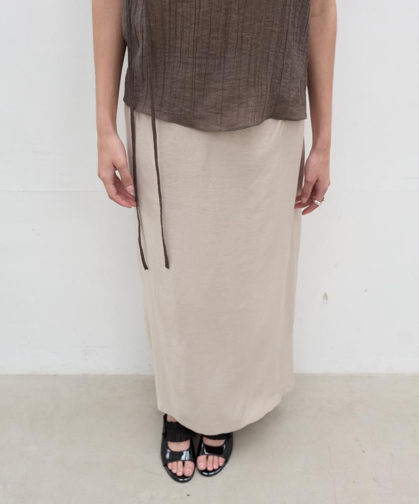 Seolan A-Line Glossy Long Skirt_Beige