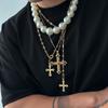 IngeSight.Z Exquisite Vintage Juses Cross Pendant Men Necklace Trend Classic Imitation Pearl Choker Women Punk Party Jewelry