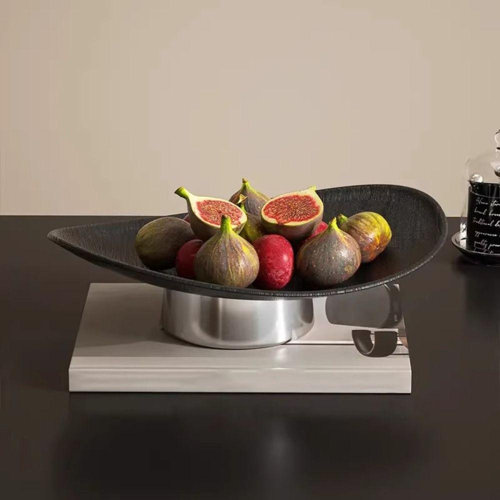 Bandeja de Almacenamiento de Frutas Estilo Lujo Ligero Grano de Madera Imitación Plato de Exhibición de Joyería INS Plato Decorativo Ovalado Simple Minimalista