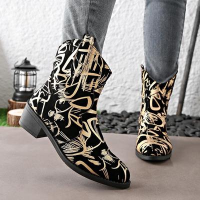 Autumn Winter Plus Size Women's PU Middle Soled Snow Boots Comfortable Warm Round Headed Short Tube Printed Graffiti Martin Boots 35-43