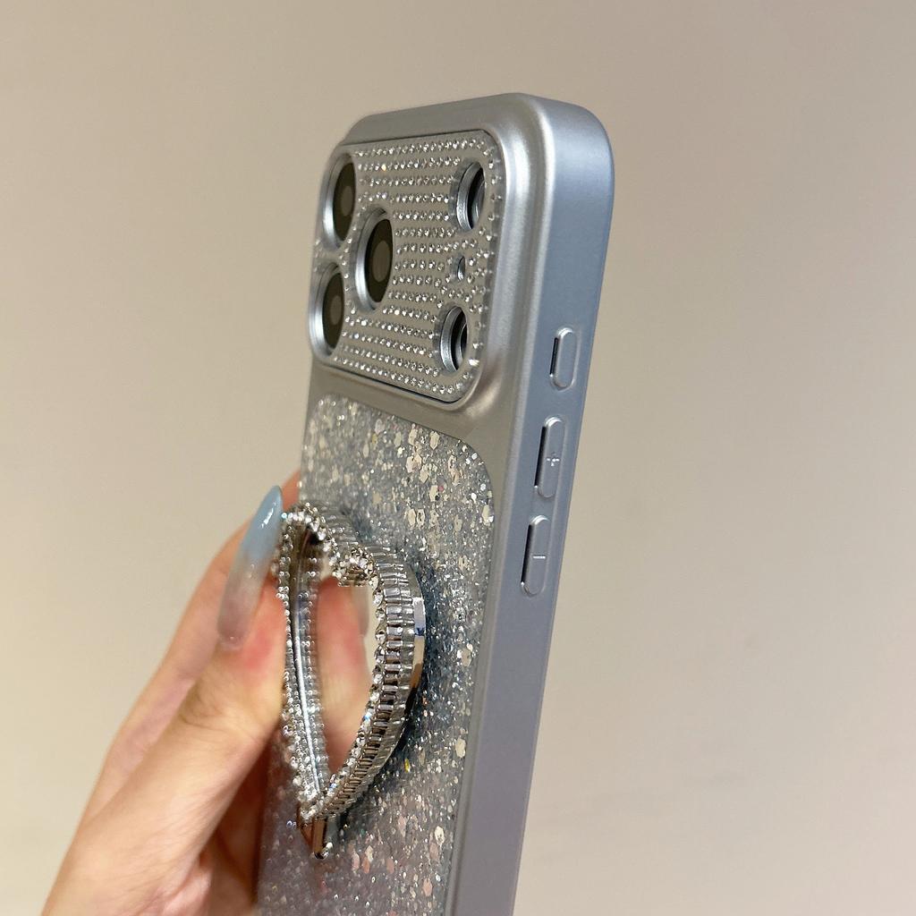 Applicable To Apple 17proMax Glitter Epoxy Mobile Phone Case Love Mirror iPhone16 Lens Rhinestone 15 Protective Case