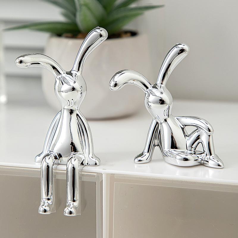 3D Long-Eared Electroplated Rabbit and Ferocious Bear Ornament