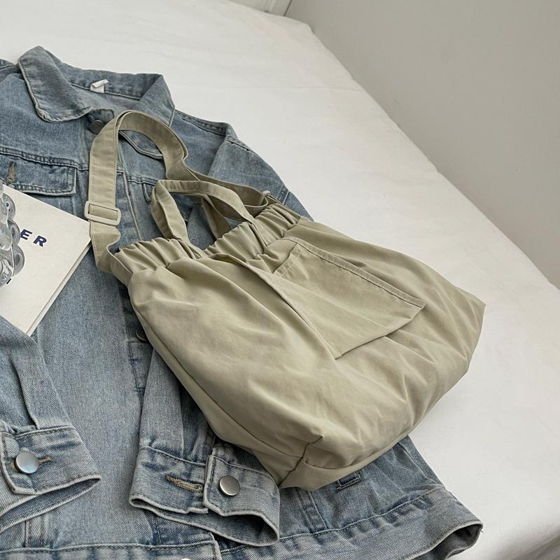 Solid Color Women Shoulder Bag Hobo Bag Pleated Tote Bag