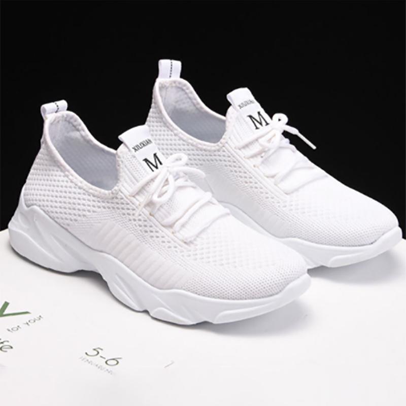 Dámské letní síťované boty Prodyšné síťované ležérní sportovní boty pro střední věk a seniory Univerzální protiskluzové látkové boty s měkkou podrážkou Bílé boty