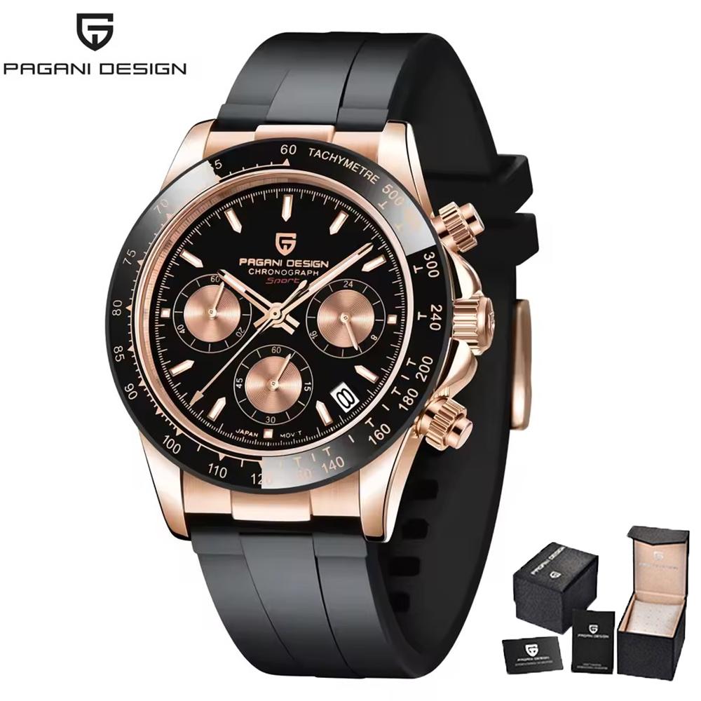 PAGANI DESIGN 40MM New V2 Gold Brown Color Dial Classic Luxury Men Quartz Watch VK63 Sapphire Retro Chronograp Watches for men