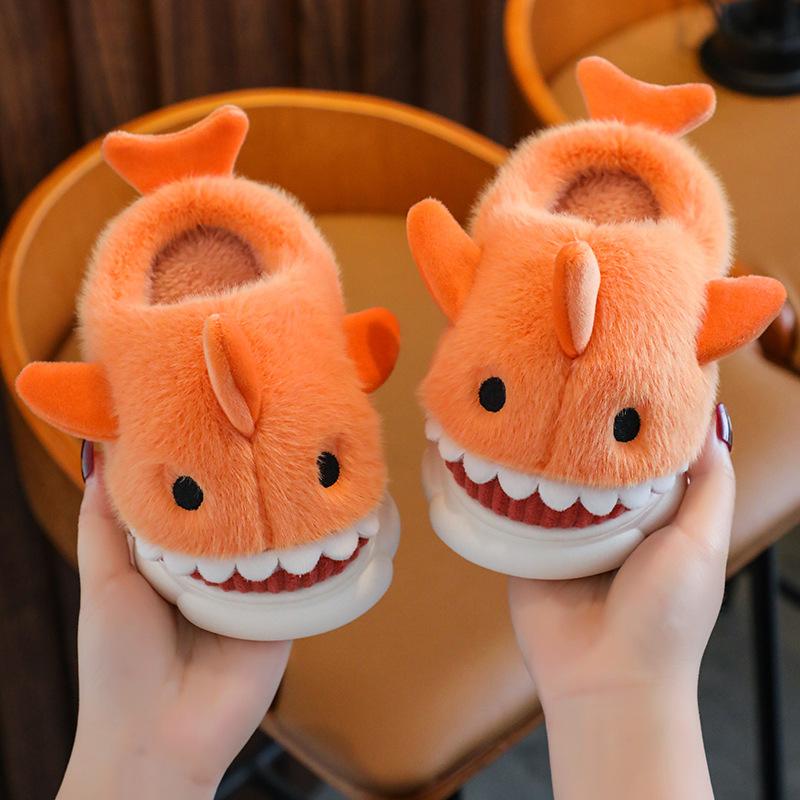 Children's Cotton Slippers Autumn and Winter Waterproof Home Indoor Non-slip Boy Cute Shark Pattern Baby Child Cotton Mop