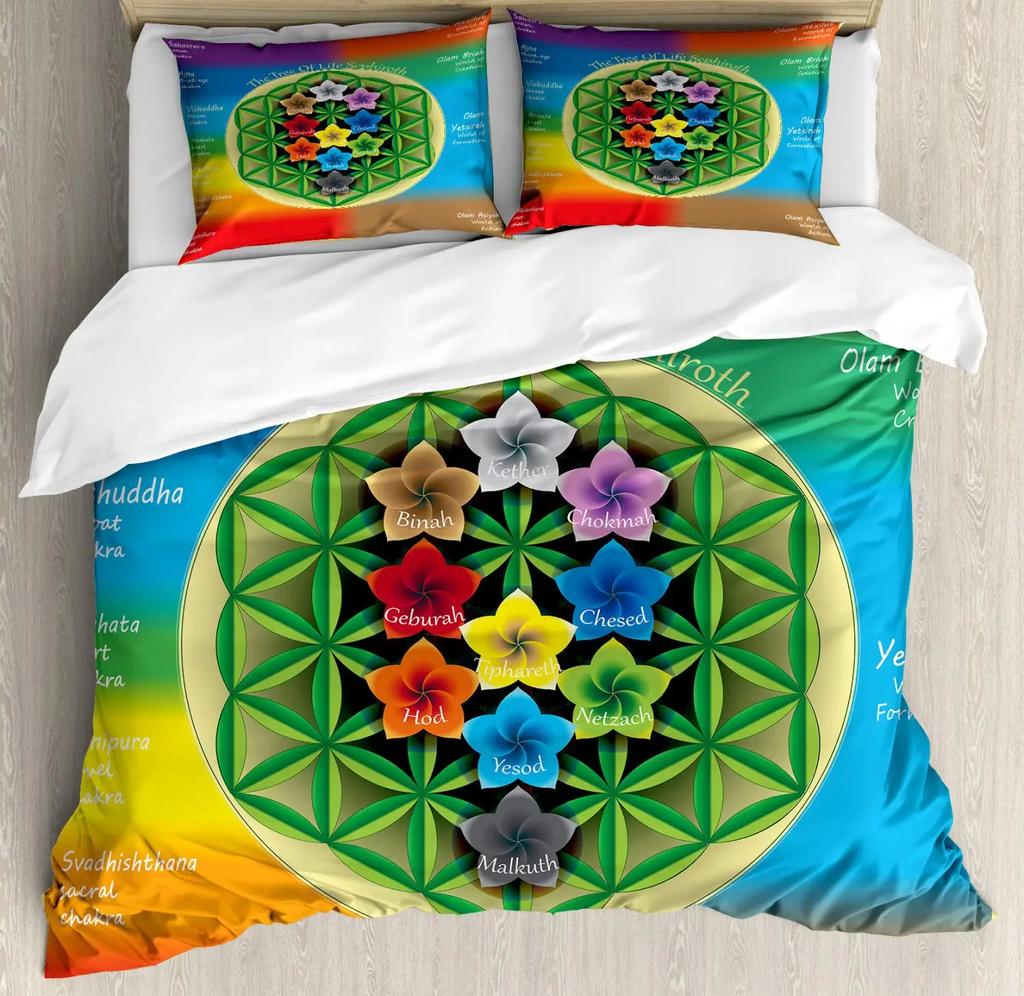 Flower of Life Duvet Cover Dark Blue with Geometry Print Quilt Cover for Children Teens Adults for Bedroom Decoration Queen Size