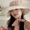 Sun Protection Hiking Fisherman Hat Big Brim Plaid Hiking Cap Fashion Drawstring Sun Hat  Summer