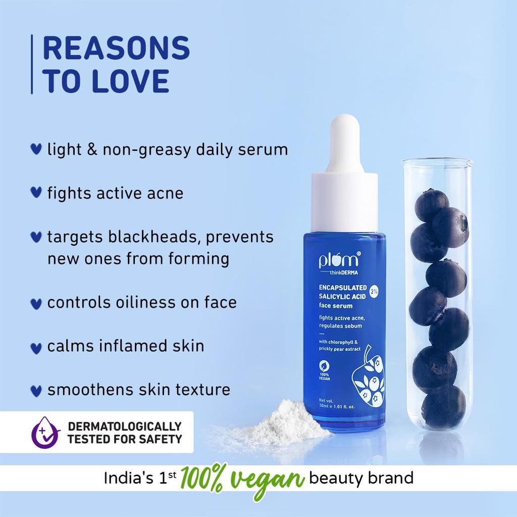 Plum Salicylic Acid Face Serum Oil Control Quick Absorbing Pore Care For Oily Combination Skin 30 ml Acne Prone