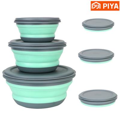 3 PCS/Conjunto Tigela de acampamento dobrável de silicone Tigela dobrável Lancheira Saladeira Tampa Recipiente de armazenamento de alimentos expansível Caixa Bento