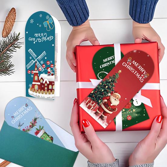 Christmas Greeting Card Set Foldable Cards with Stickers & Envelopes Handwritten Style Design Card for Holiday Wishes