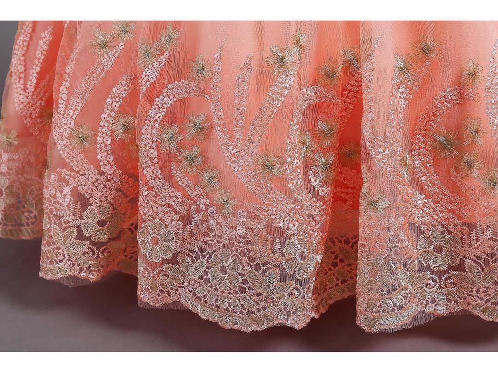 Girls' Embroidered Long Princess Dress - Puffy Wedding, Performance, Catwalk, and Evening Gown