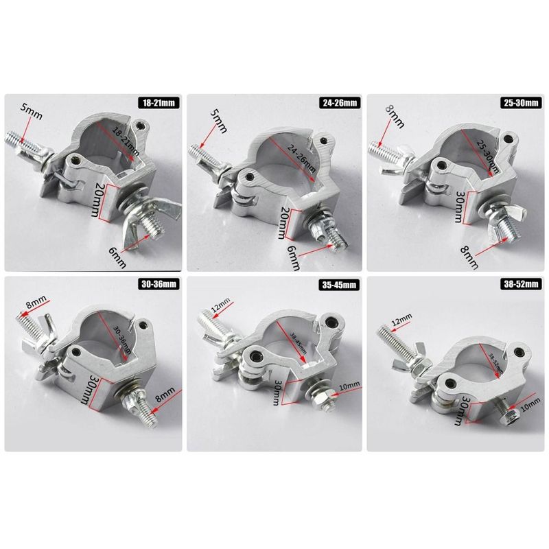 1Pcs Aluminum Alloy Stage Lights Truss Clamp Quick Release Clip Bracket DJ Light Clamps Silver 18-21mm 38-52mm Lamp Hanger Hooks