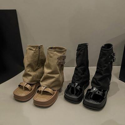 Pants Boots~ 2025 Summer New Sandals Women's Platform Heightening Niche Roman Shoes Toe Retro Cool Boots Short Boots