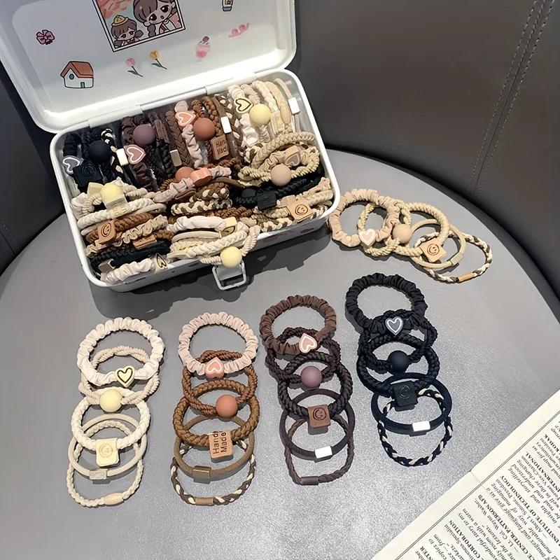 Boho Chic Women's Hair Ties Set - Cute Heart Charm & Bead Elastic Headbands for All Hair Types, for Ponytails and Workouts