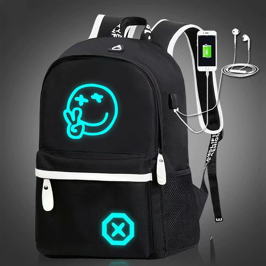 Fashion Casual Backpack Oxford Cloth Luminous Solid Color Backpack, Primary And Secondary School Schoolbag