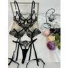 3-Piece Thin Sexy Bra Panty Garter Belt Set-Sultry Floral Pattern BDSM Bondage Lingerie with Sheer Mesh Lace Thin Sexy Lingerie
