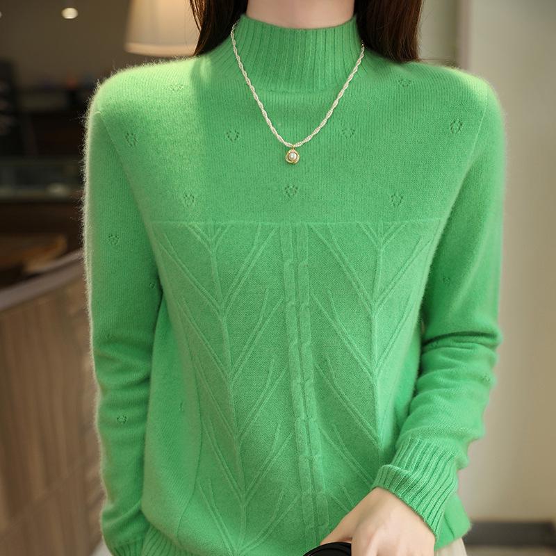 Fall/Winter Women's 100% Pure Wool Heart Jacquard High Neck Sweater Pullover