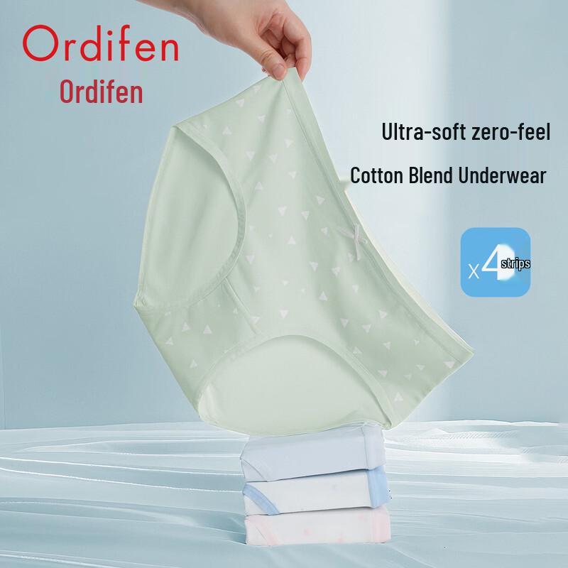 Audiffren Women's Antibacterial Mid-Waist Xinjiang Cotton Underwear 4-Pack