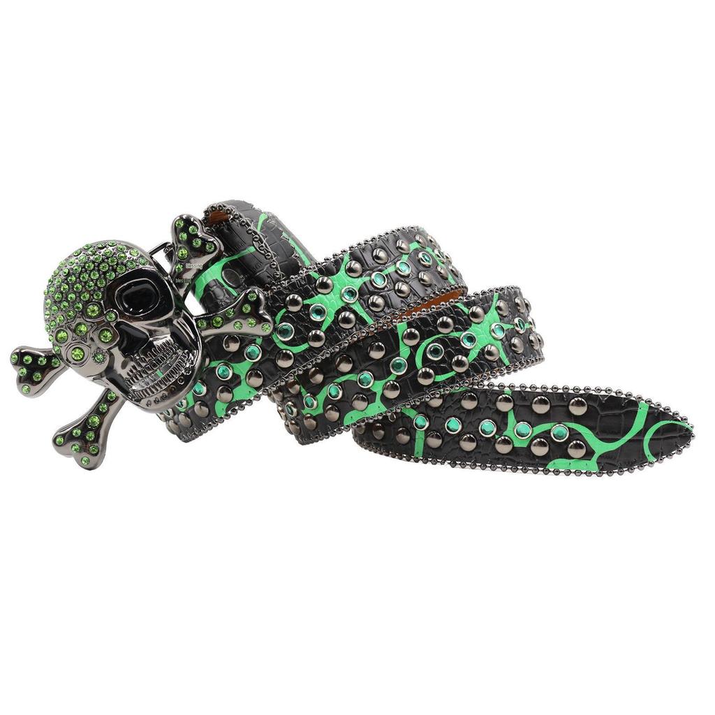 Unisex Rhinestone Skull Leather Belt - European Style Denim Waistband