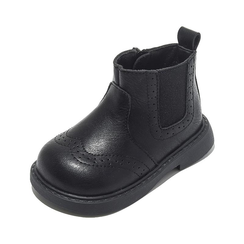 Vintage Style Children Genuine Leather Boots Autumn Fall Kids Ankle Boots Toddler Little Boys Girls Short Boots Brown, Black