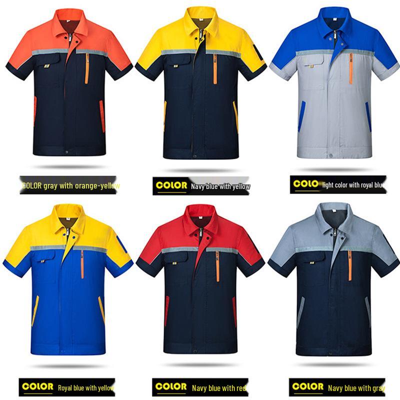 Męski oddychający zestaw odzieży roboczej z krótkim rękawem - letnia odzież budowlana przeciwpotna