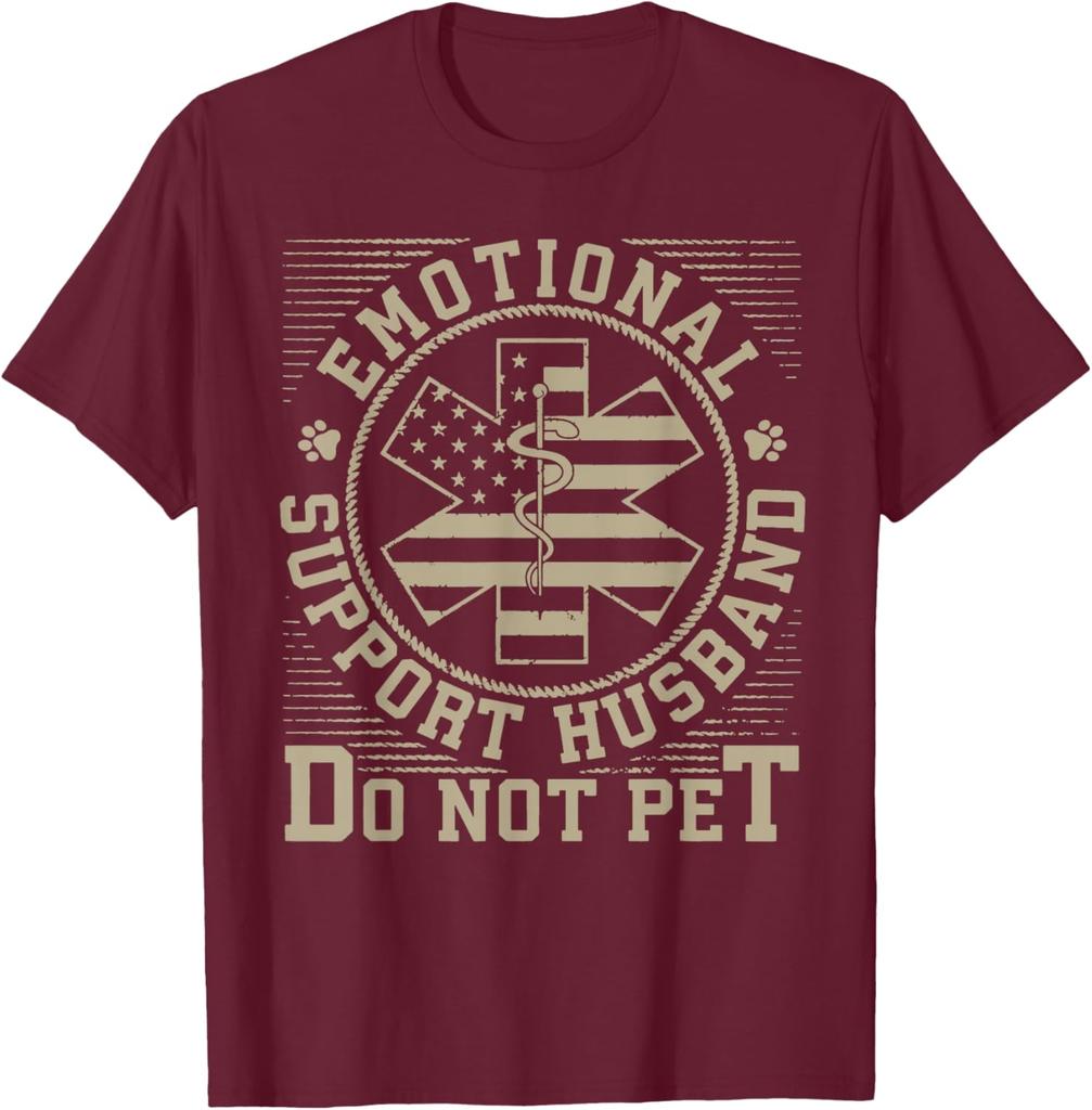 Emotional Support Husband Do Not Pet EMS Star TShirt Casual Mens Graphic Tee