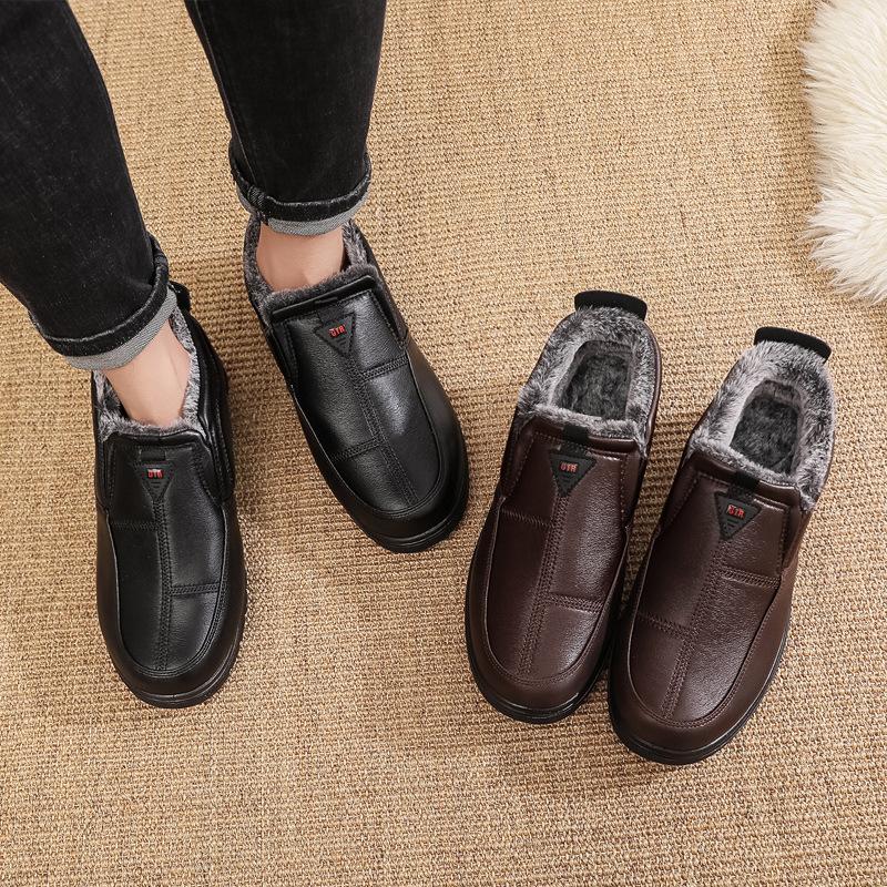Fleece To Keep Warm the Elderly Casual Men's Cotton Shoes Fleece Thickened Non-slip Comfortable One-pedal Snow Boots