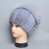 New Women Knitted Mink Fur Hats For Winter Hot Sale Luxury Lady Real Mink Fur Warm Caps Fashion Bowknot Fur Bonnets