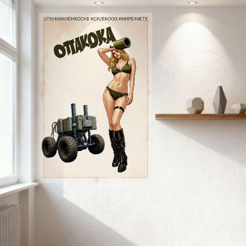 Vintage Military Pin-Up Canopy Cover Metal Sign - Sexy Blonde Bikini Girl & Off-Road Vehicle Art Tin Poster for Bar Pub Home Wal