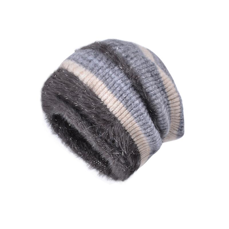1PC Color Block Elegant Pile Hat Versatile Knitted Fashion High Stretch Warmth Brimless Lightweight Plush Slouchy Hats Multi-Color