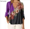 Women's V-neck Floral Print Shirt Top Chiffon Shirt