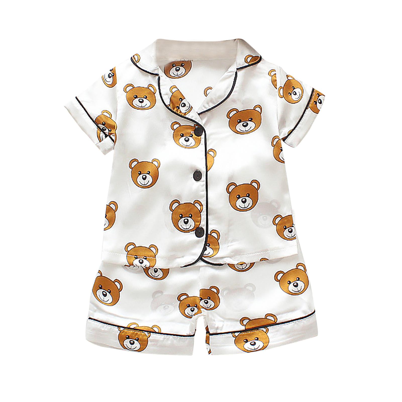 

Детские пижамы для мальчиков и девочек, атласная одежда из двух предметов, летняя одежда с короткими рукавами + шорты XL белый