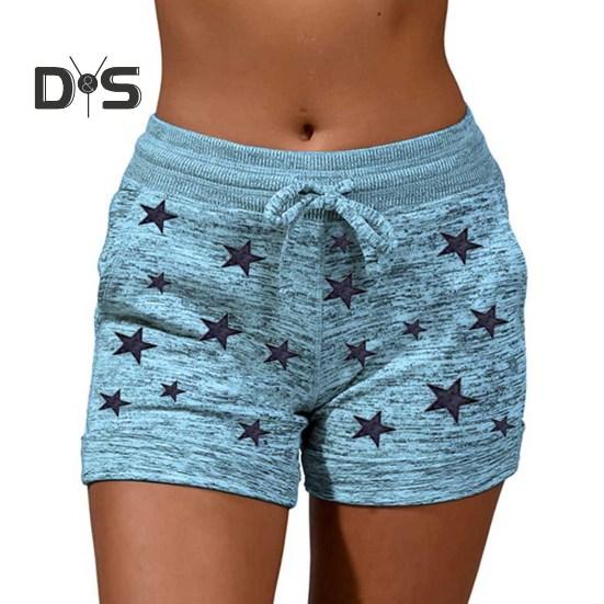 Women's Summer Beach Shorts Casual Elastic Drawstring Sports Bottom Mid-Waist Yoga Shorts Pants with Pockets
