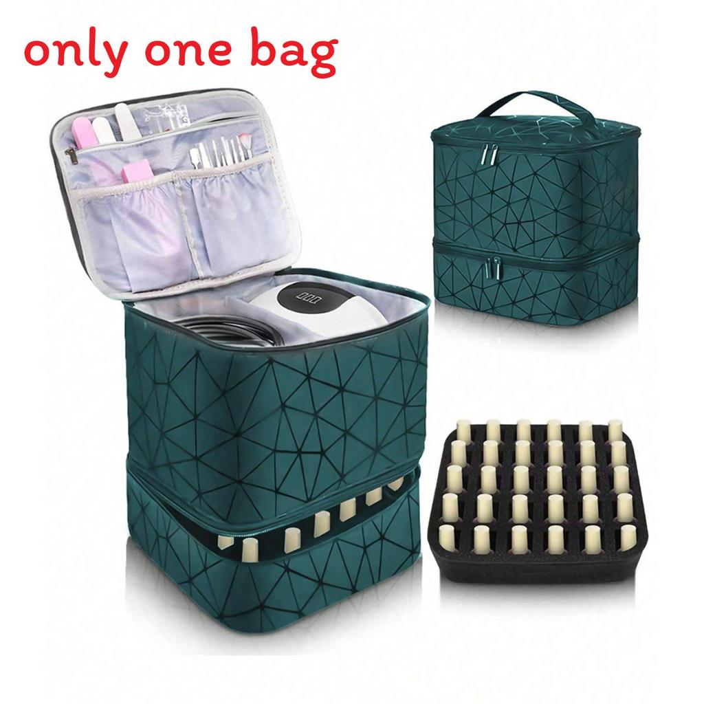 Pu Makeup Bag With Double Layer Nail Polish Organizer For Travel And Storage