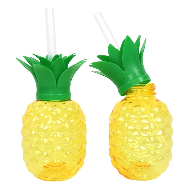 

Top Quality 5Pcs Plastic Pineapple Cups with Straw Drinking Cup Hawaiian Luau Party Decor Tropical Summer Beach Birthday Supplie