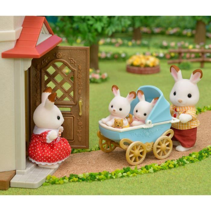 Figurine miniaturale - SYLVANIAN FAMILIES - Gemenii Iepure Ciocolatiu și căruciorul lor dublu
