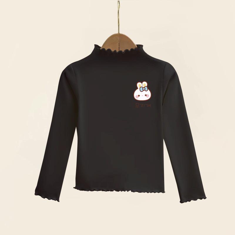 Girls' Ruffle Long-Sleeve Thermal Fleece T-Shirt - Half-High Collar, Perfect for Spring, Autumn, & Winter