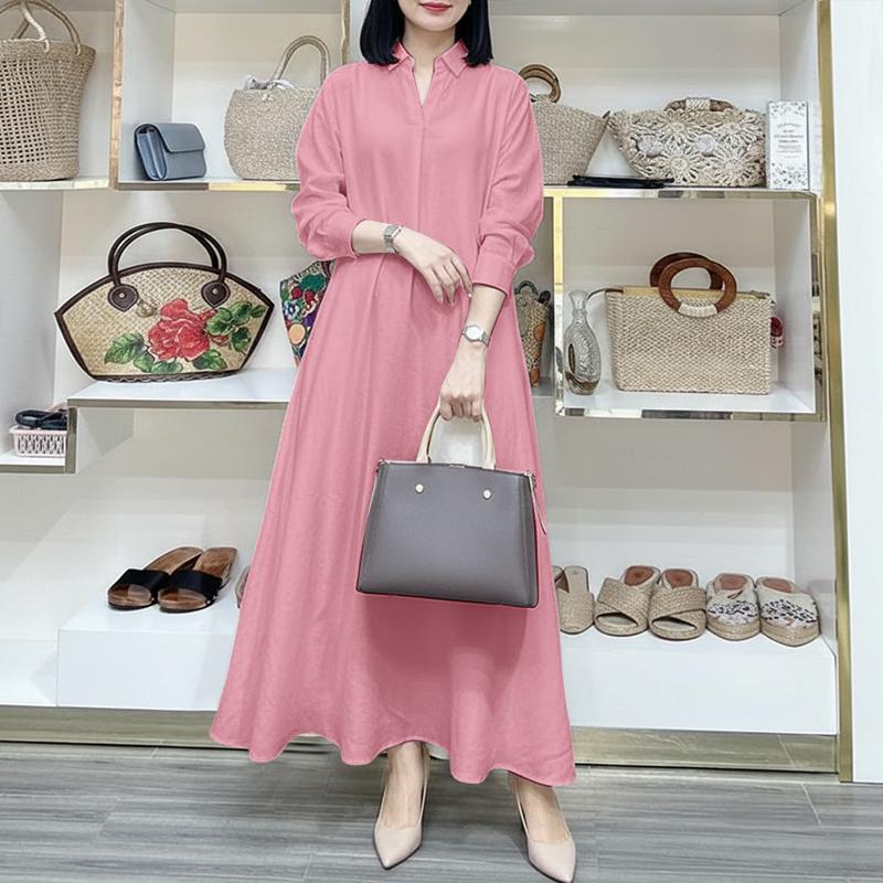 ZANZEA Vestido informal de manga larga con cuello vuelto para mujer