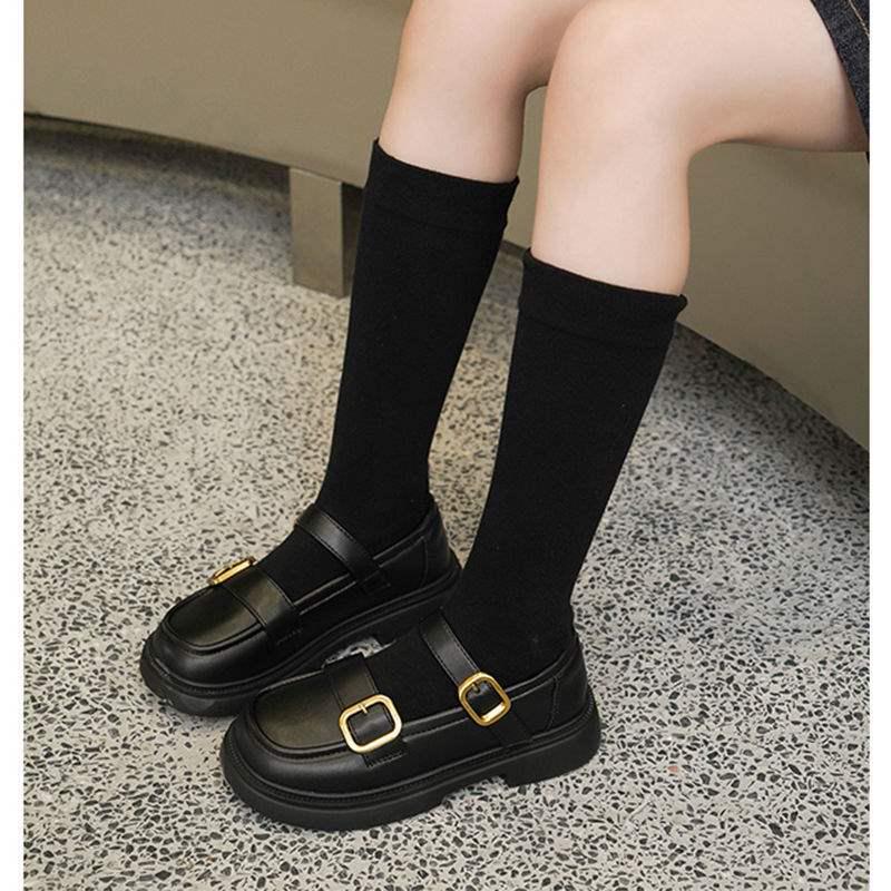 Mocassins de Couro Preto para Meninas 2025 - Sapatos de Princesa de Sola Macia Estilo Britânico Primavera/Outono