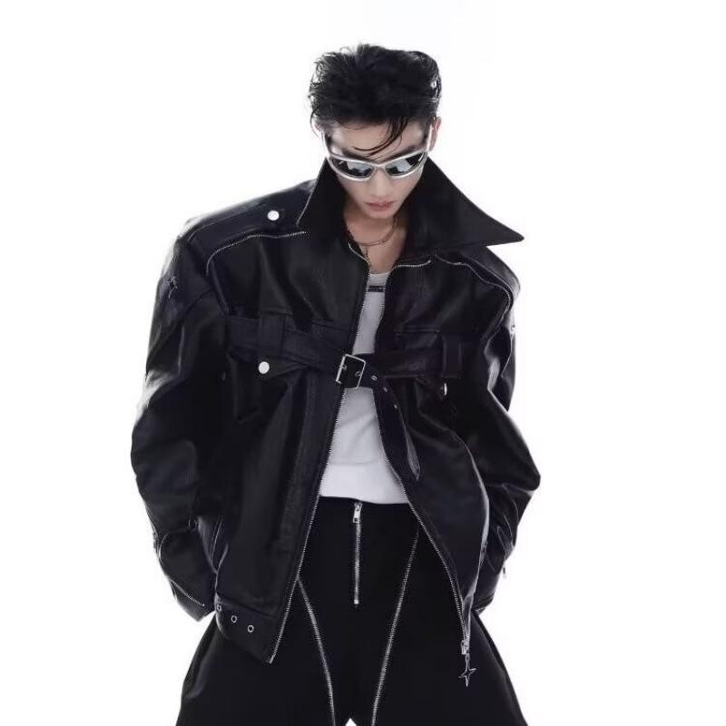 High-End Men's Deconstructed Leather Motorcycle Jacket