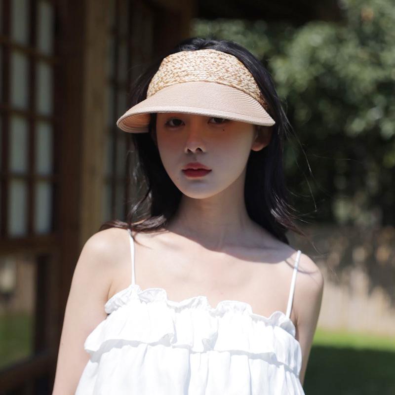 Dámský slunečník slaměný klobouk: Ochrana proti UV záření celého obličeje, Prodyšný, Zeštíhlující obličej, Design topless pro cestování v přírodě