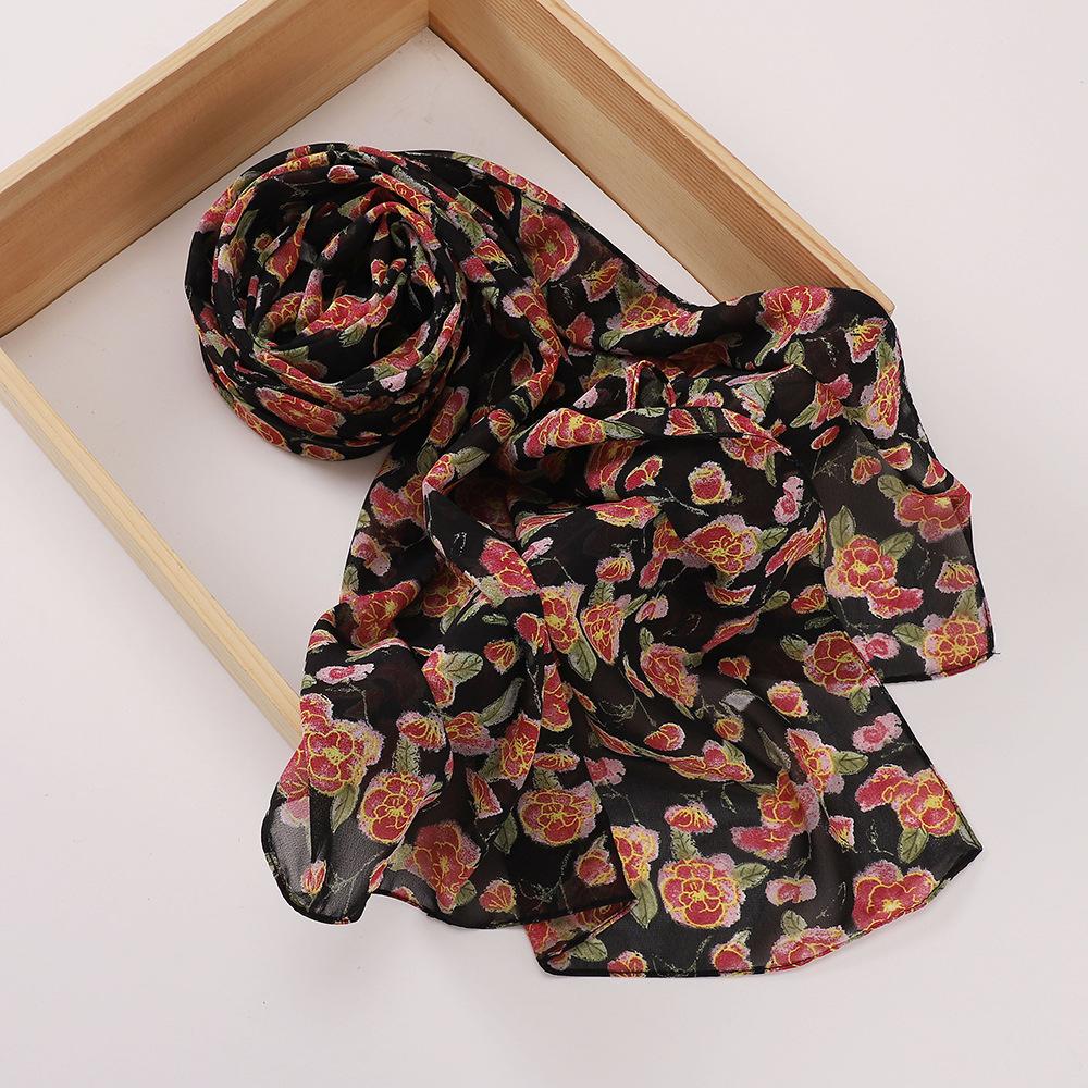 New Printed Hijabs Shawl Bubble Chiffon Hijabs Woman Design Flower Shawls Muslim Scarves Headscarf Wraps Turbans Long Scarves