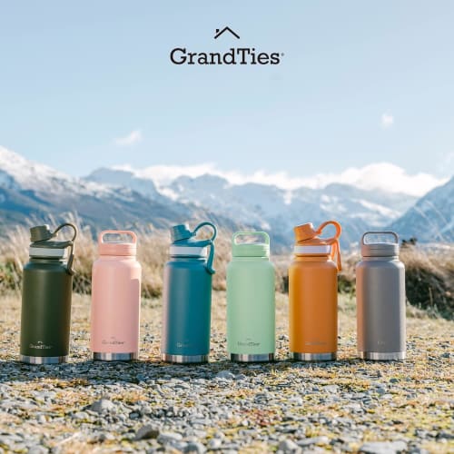 GRANDTIES Vacuum Insulated Stainless Steel Wide Mouth Water Bottle (Atlantis Blue), 709ml, with Two Lids, Direct Drinking, Keeps Hot or Cold Water Hot
