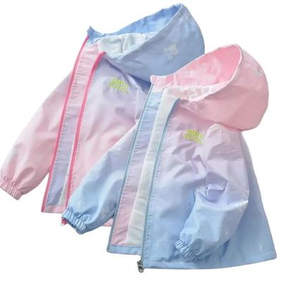 Chaqueta de Tormenta de Otoño para Niños Moda Coreana Gabardina con Capucha Cortavientos Dulce para Niñas Ropa de Abrigo con Cremallera de Primavera para Adolescentes