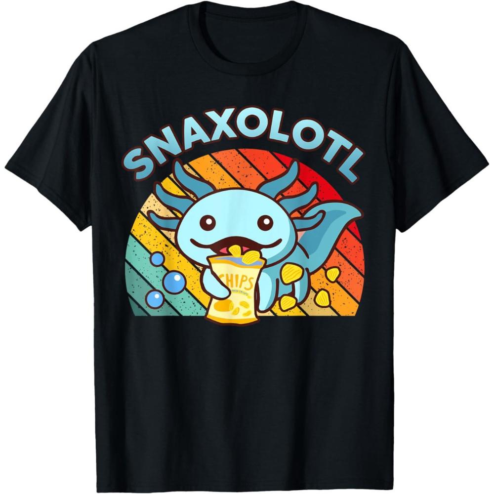 Axolotl Snack Time TShirt Cute Cartoon Axolotl with Popcorn Candy Design Breathable MoistureWicking Fabric S