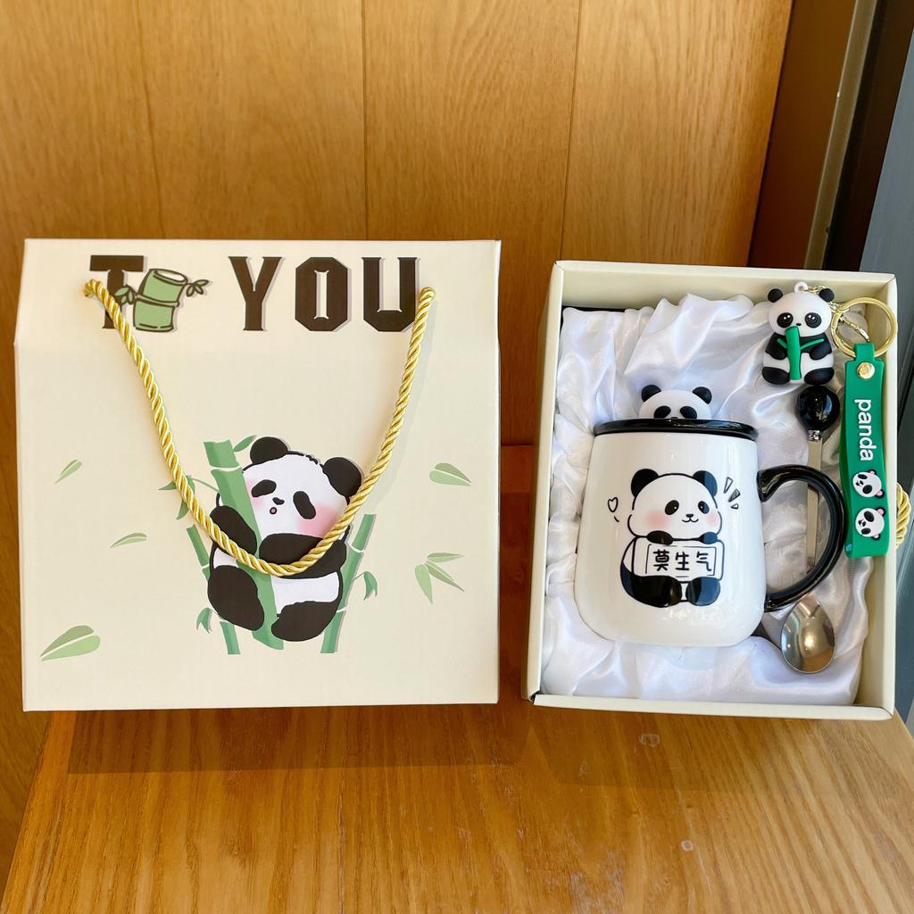 Becher mit Deckel und Löffel, neue Panda-Tasse, Souvenir-Keramikbecher, Kaffeetasse